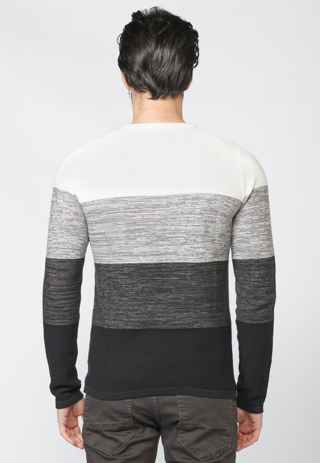 Jersey punto rayas cuello redondo algodon hombre crudo - Koroshi 2211TR01