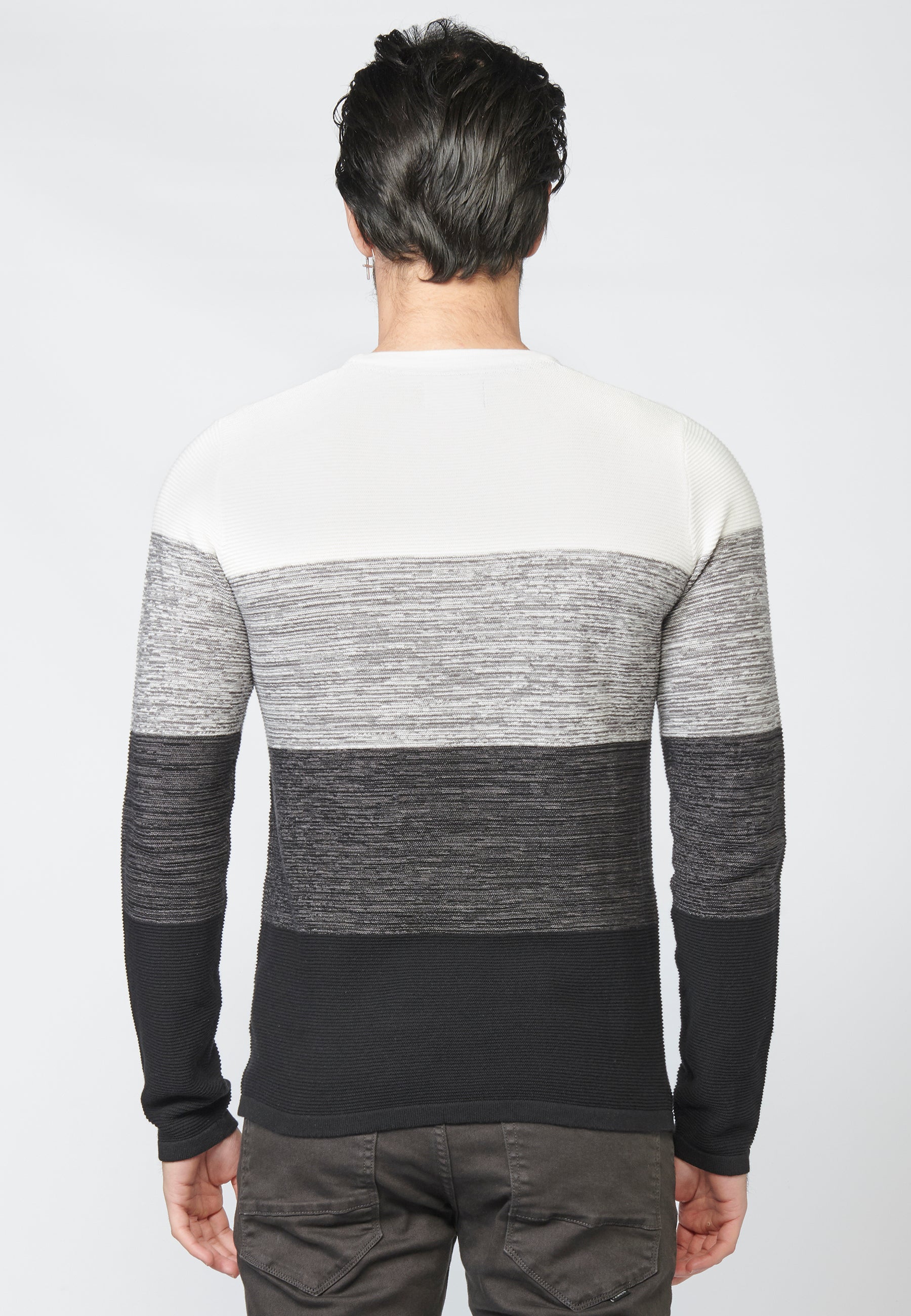 Jersey punto rayas cuello redondo algodon hombre crudo - Koroshi 2211TR01