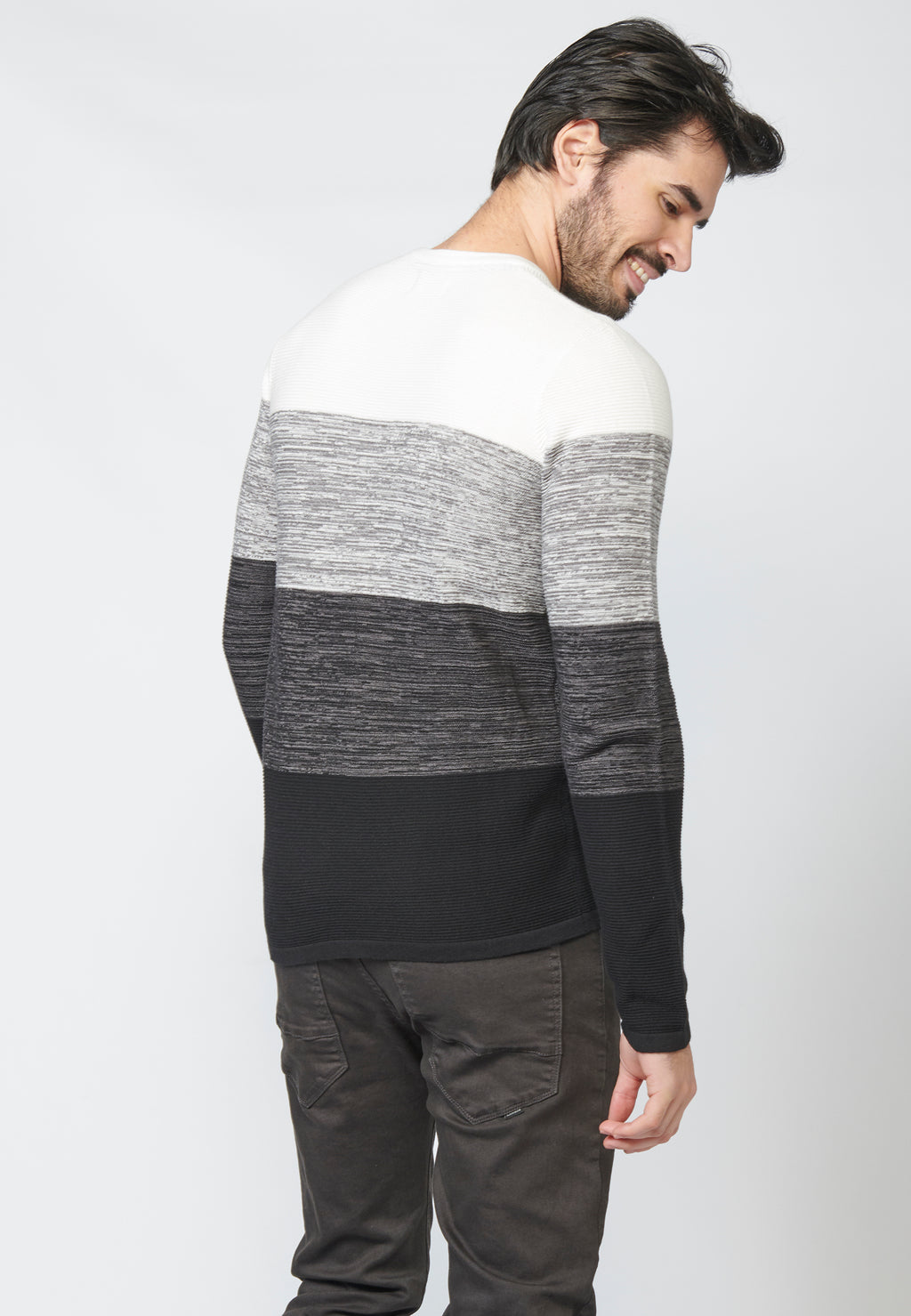 Jersey punto rayas cuello redondo algodon hombre crudo - Koroshi 2211TR01