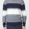 Pull tricoté à col rond en coton rayé texturé pour homme