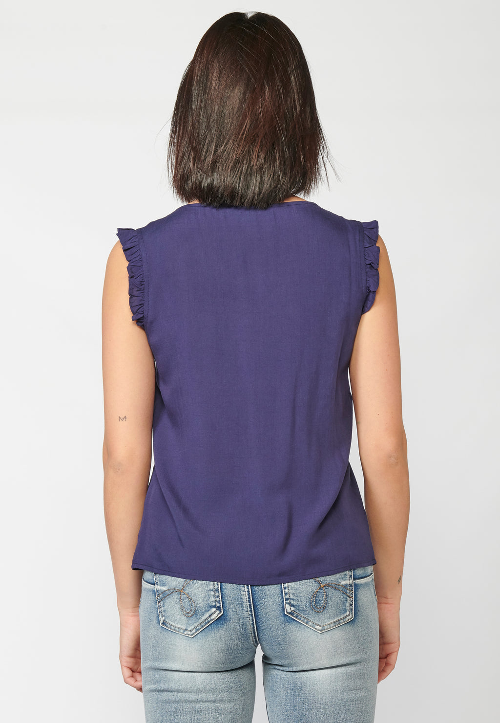 Blusa fluida sin mangas bordado etnico mujer navy - Koroshi 2212BL35
