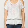 Blouse femme fluide avec broderie devant et épaules nues