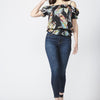 Blouse fluide à manches courtes avec imprimé fleuri et encolure bateau | style polyvalent