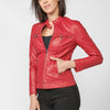 Women's jacket with leather effect and Mao collar