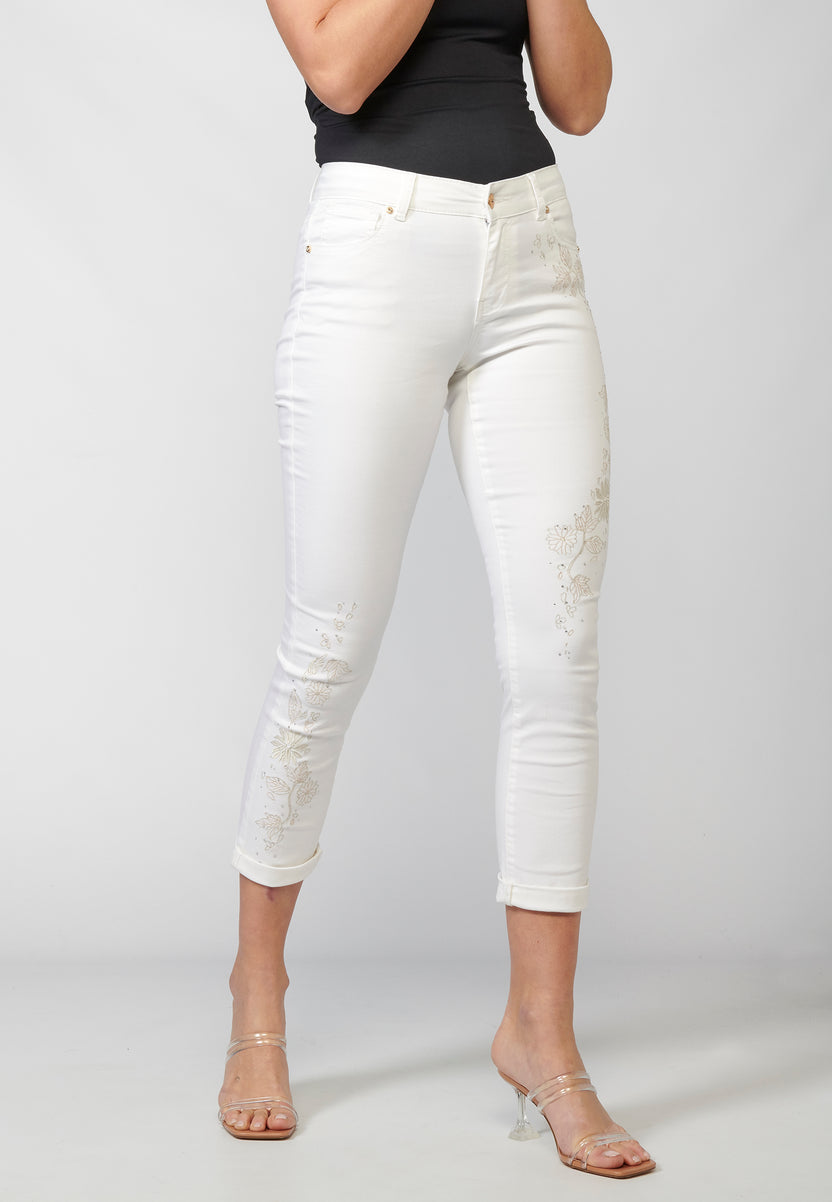 Pantalón slim fit bordado floral mujer blanco - Koroshi 2212PT04 - vista 2
