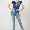 Short-sleeved Top T-shirt with Round Neckline and Floral Print for Women