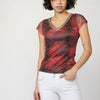 Damen-T-Shirt mit mehrfarbigem, tropischem Print, V-Ausschnitt und kurzen Ärmeln