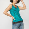 Sleeveless top with round neckline with floral print and contrasting detail on the front and back | style and comfort