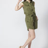 Damen-Lyocell-Taillenverstellbares Hemd-Shorts-Jumpsuit-Kurzkleid