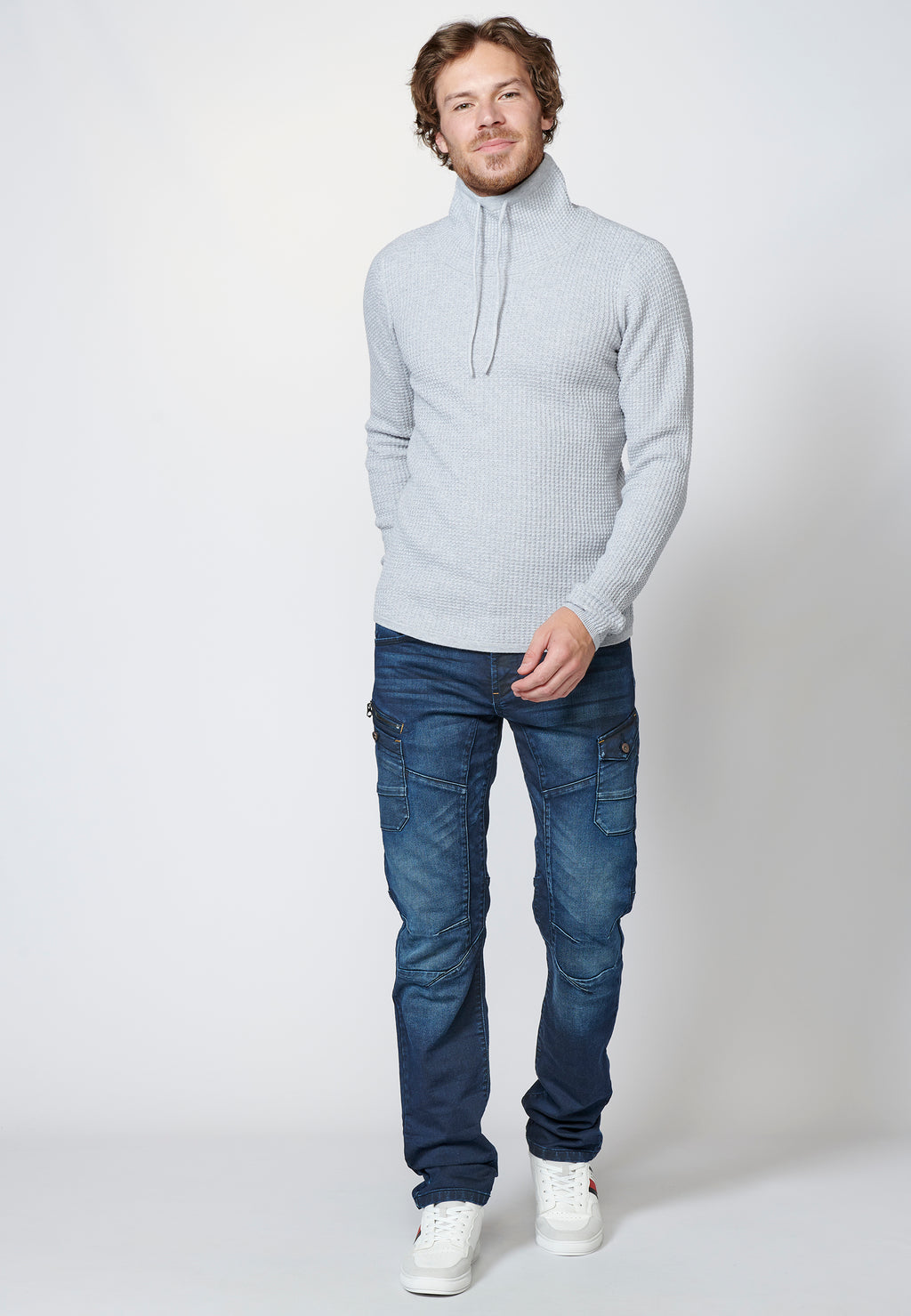 Herren-Pullover aus Baumwolle mit Stehkragen und langen Ärmeln