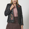 Chaqueta cazadora cuero sintético con detalles bordados florales para Mujer