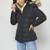 Parka courte matelassée à capuche fourrure pour Femme