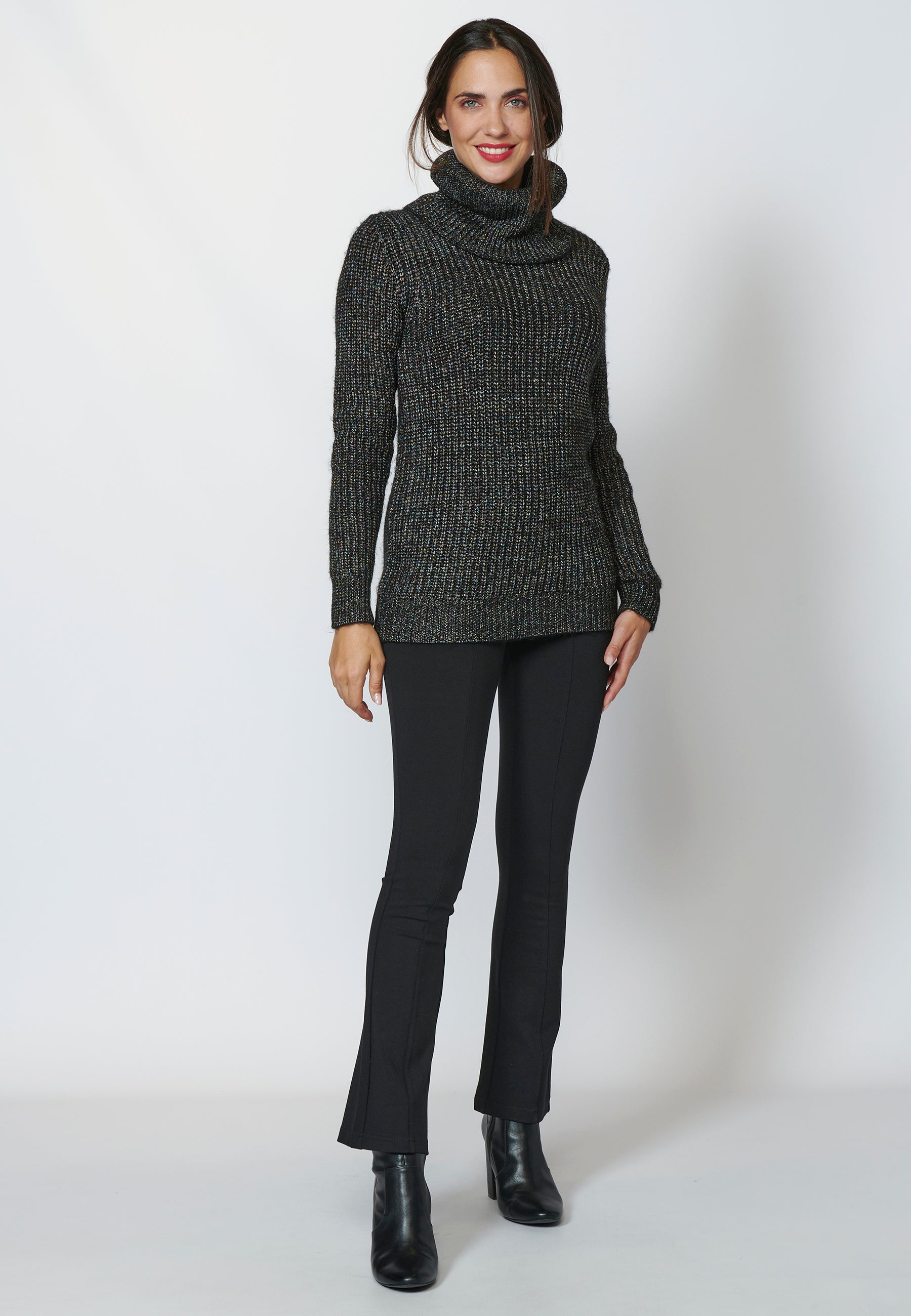 Women's Textured Roll Neck Long Sleeve Pullover Sweater