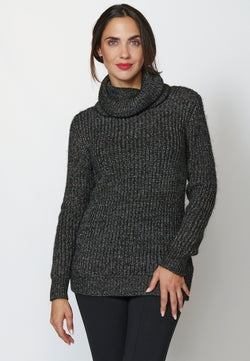 Jersey cuello vuelto texturizado mujer negro - Koroshi 2222TR04