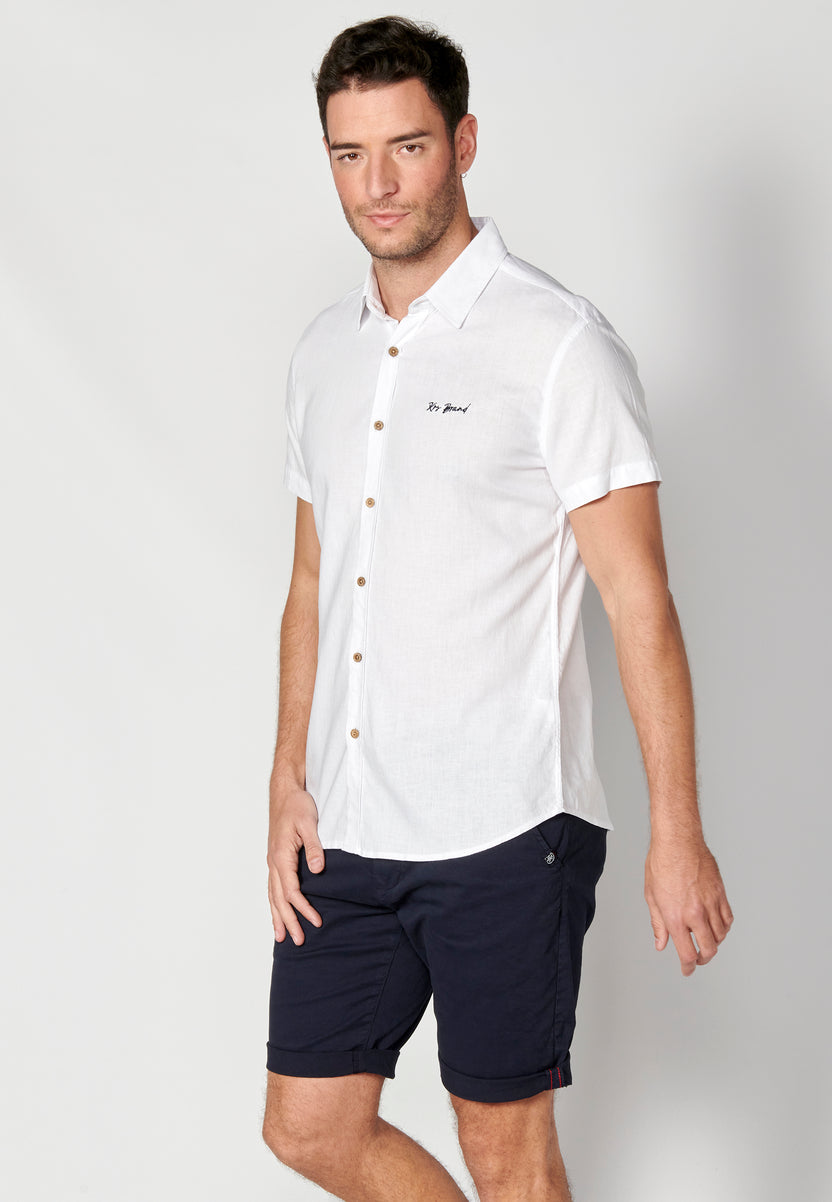 Camisa lino viscosa manga corta hombre blanca - Koroshi 2311CC08