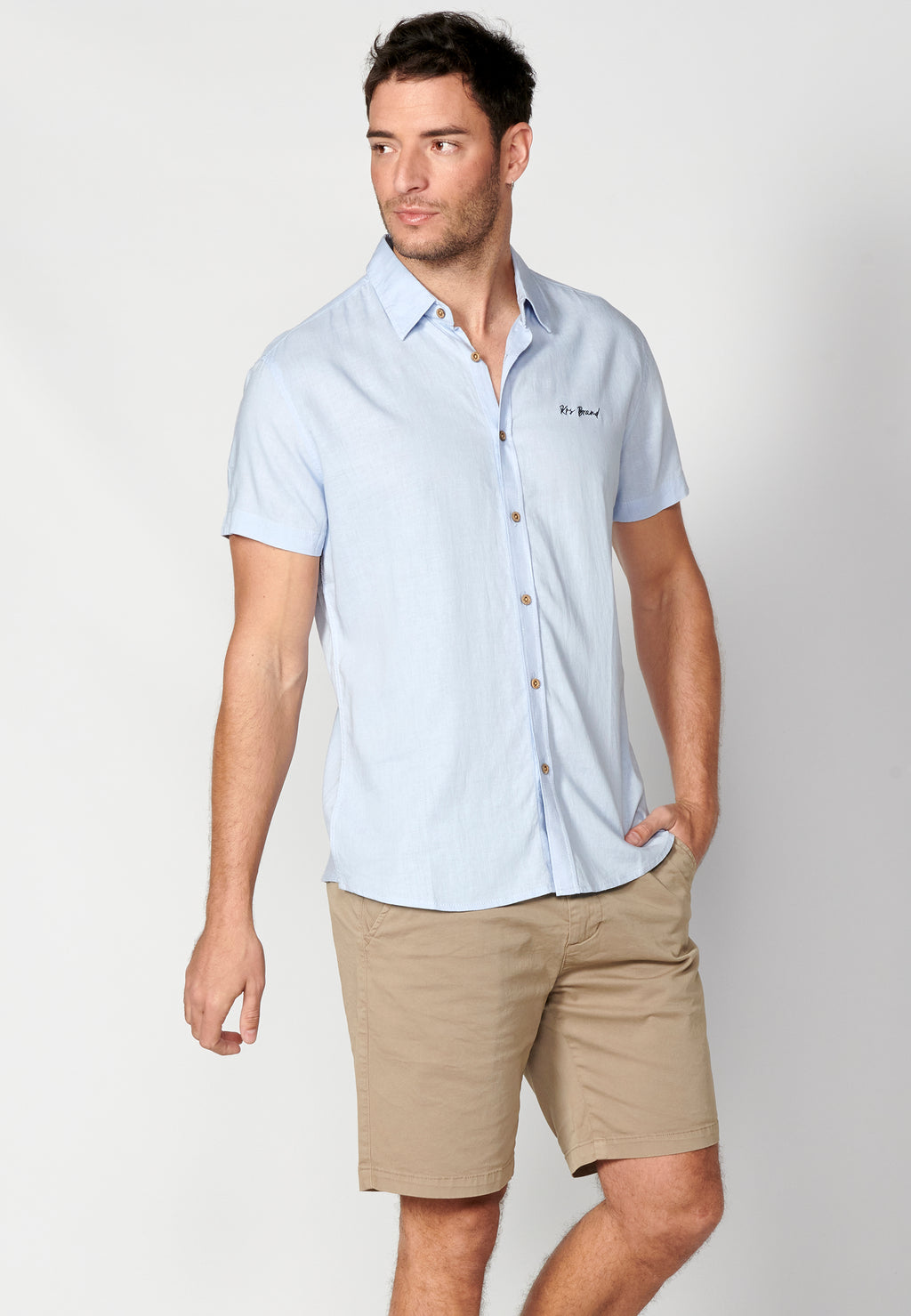 Camisa lino viscosa manga corta hombre azul - Koroshi 2311CC08