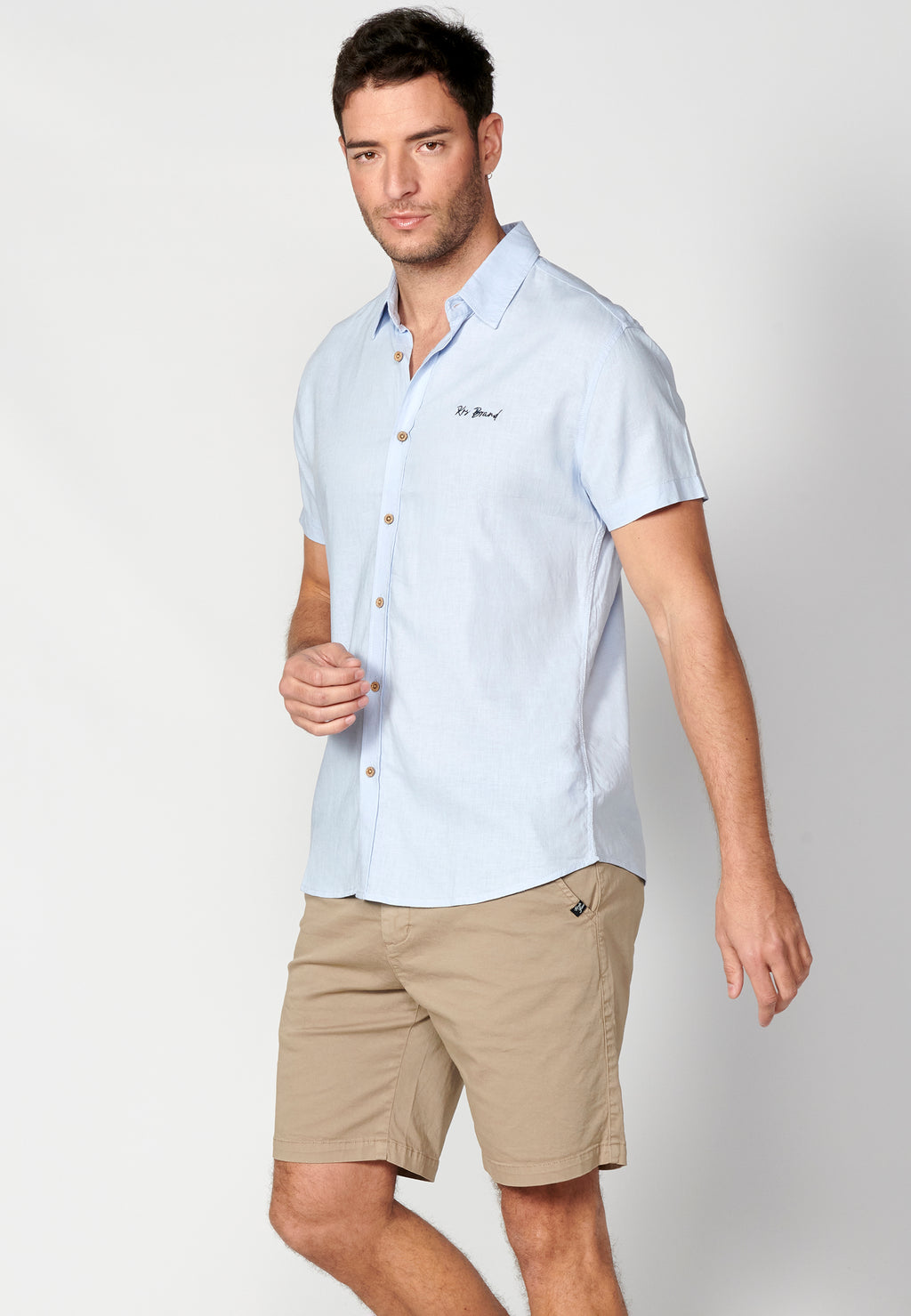 Camisa lino viscosa manga corta hombre azul - Koroshi 2311CC08