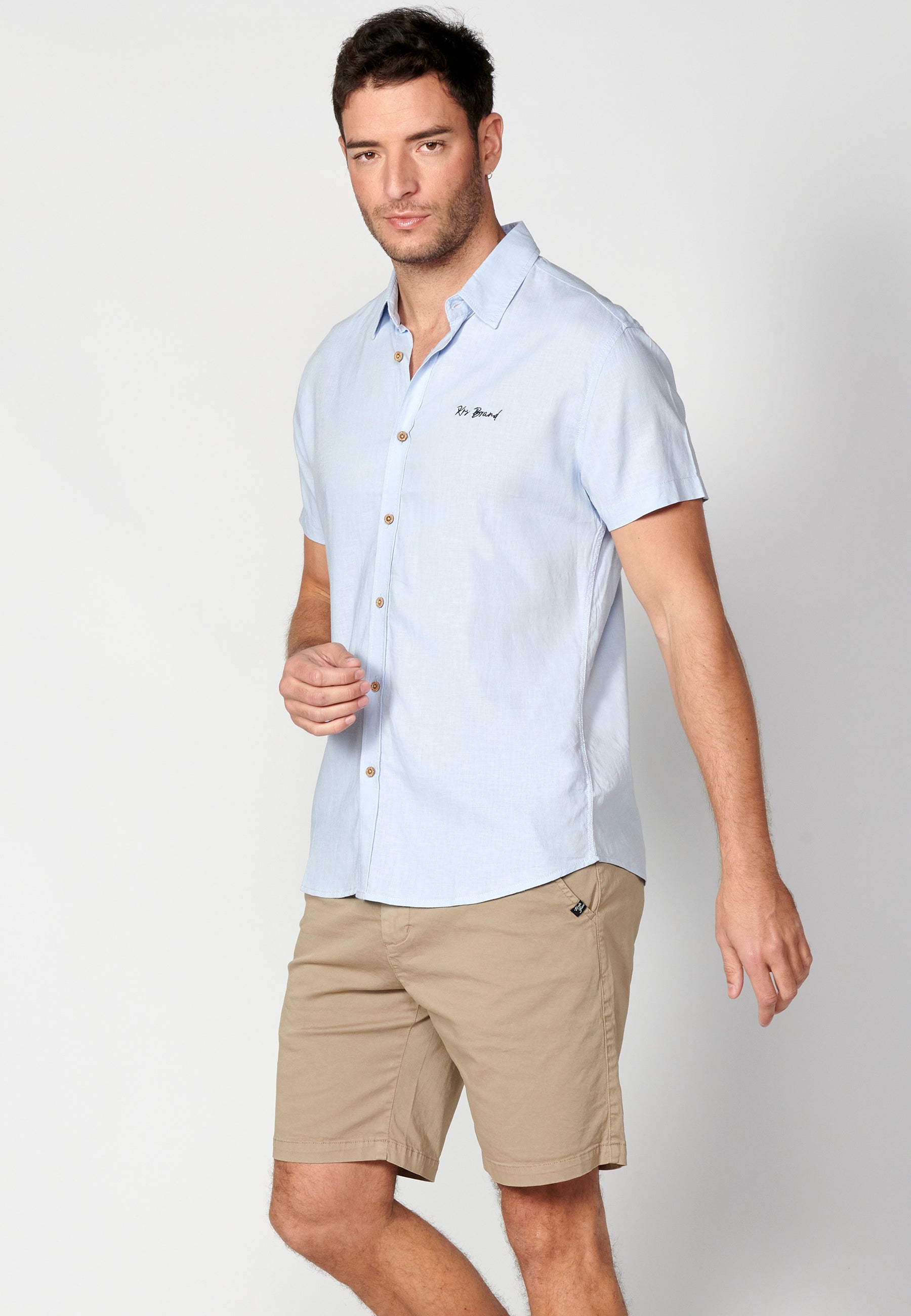 Camisa lino viscosa manga corta hombre azul - Koroshi 2311CC08