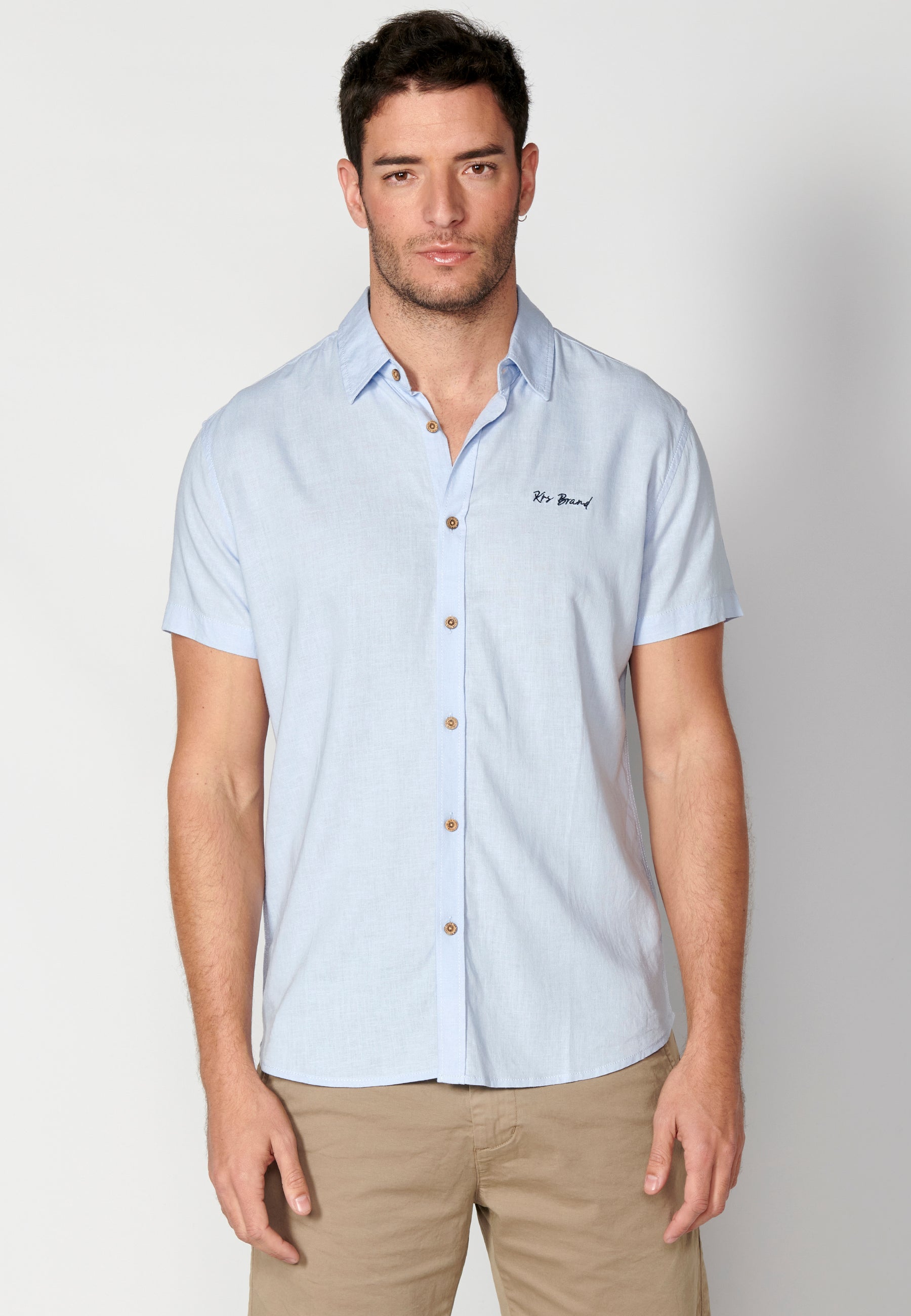 Camisa lino viscosa manga corta hombre azul - Koroshi 2311CC08
