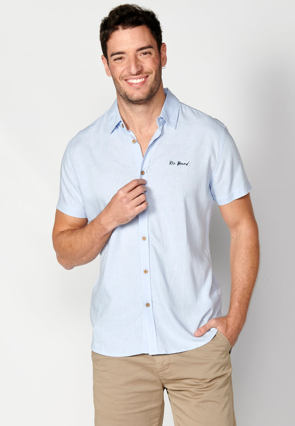 Camisa lino viscosa manga corta hombre azul - Koroshi 2311CC08