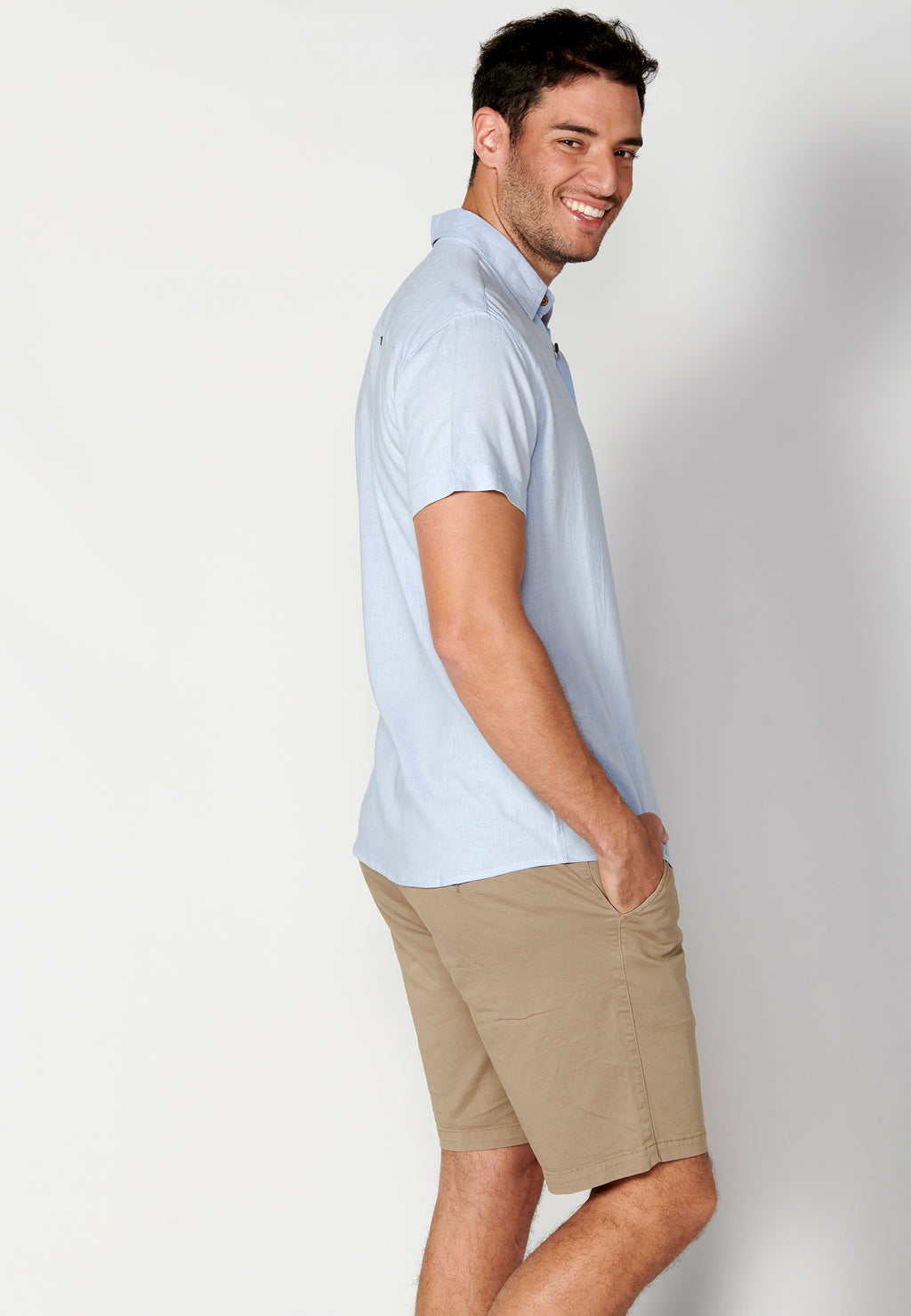 Camisa lino viscosa manga corta hombre azul - Koroshi 2311CC08