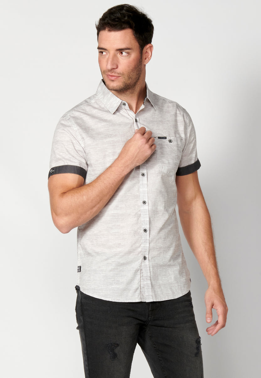 Gray men's short sleeve pocket mottled cotton shirt - Koroshi 2311CC31