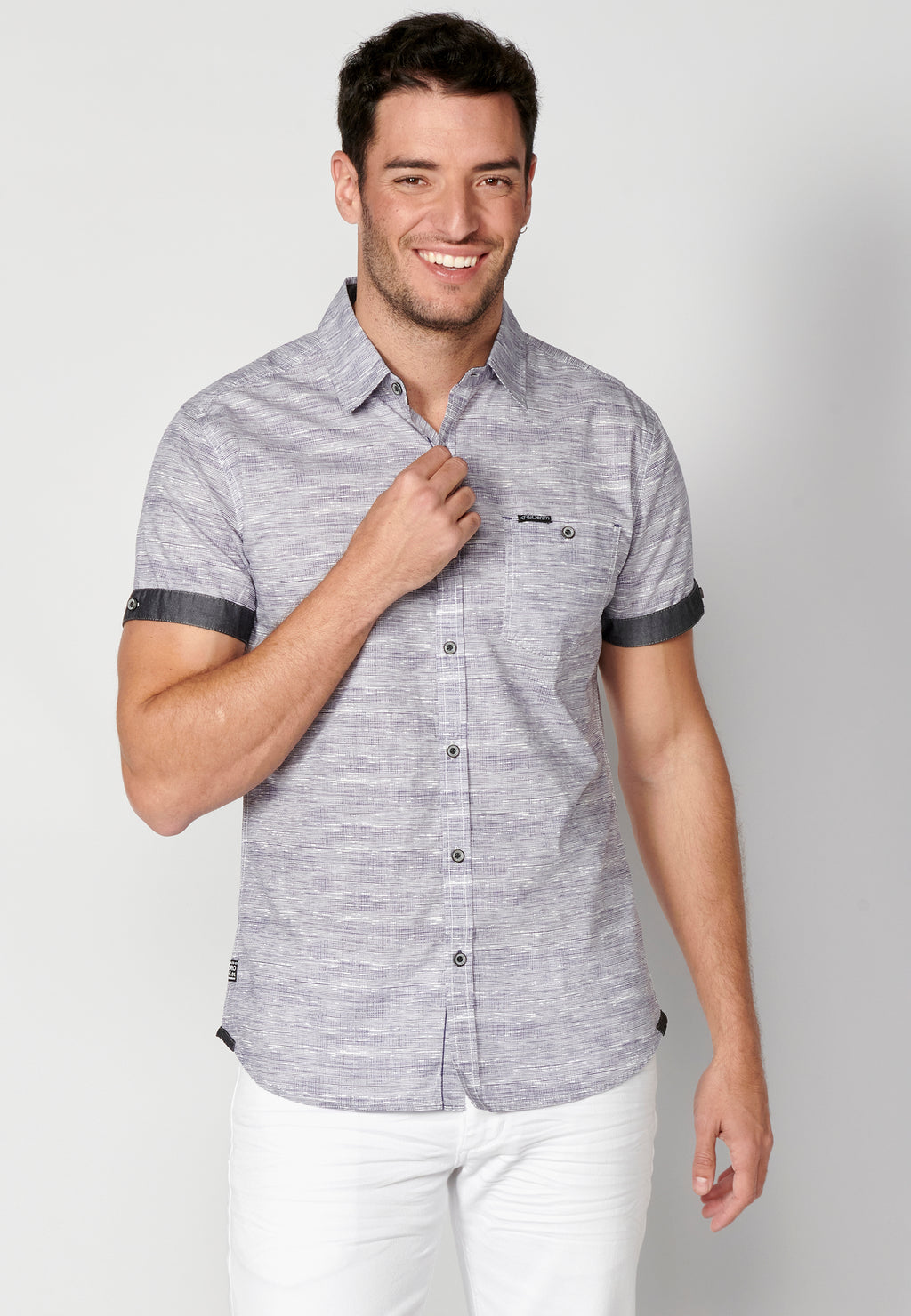 Camisa algodón jaspeado bolsillo manga corta hombre azul - Koroshi 2311CC31