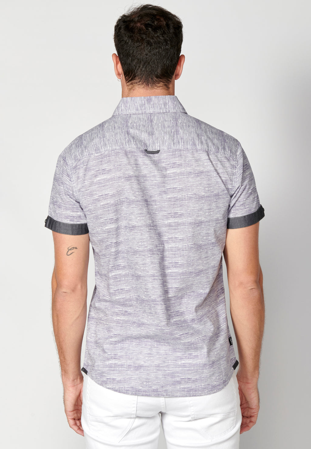 Camisa algodón jaspeado bolsillo manga corta hombre azul - Koroshi 2311CC31