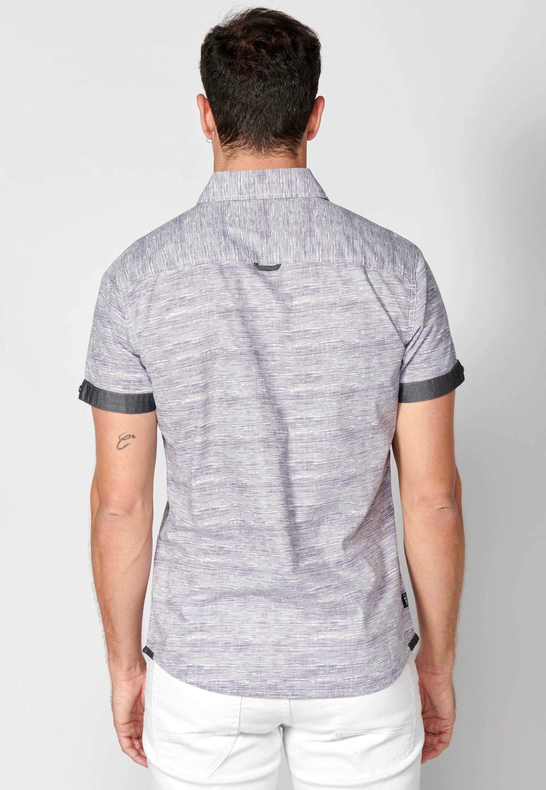 Camisa algodón jaspeado bolsillo manga corta hombre azul - Koroshi 2311CC31