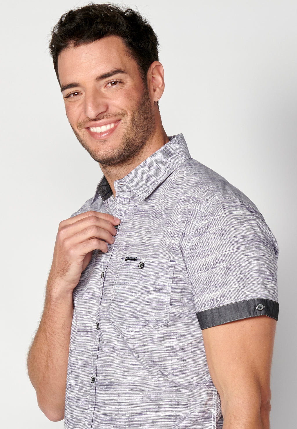 Camisa algodón jaspeado bolsillo manga corta hombre azul - Koroshi 2311CC31