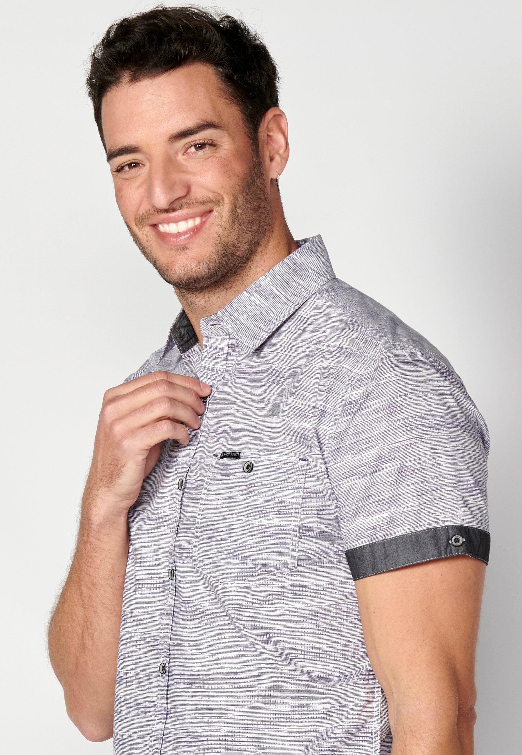 Camisa algodón jaspeado bolsillo manga corta hombre azul - Koroshi 2311CC31