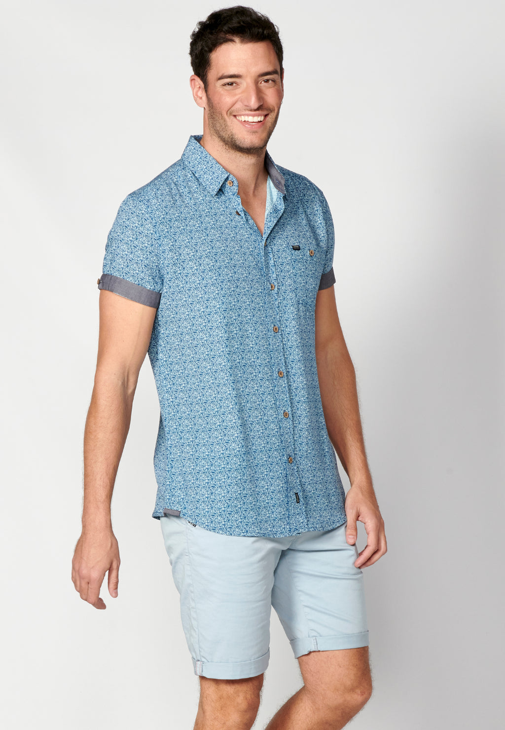 Camisa micro estampat màniga curta home blau - Koroshi 2311CC33