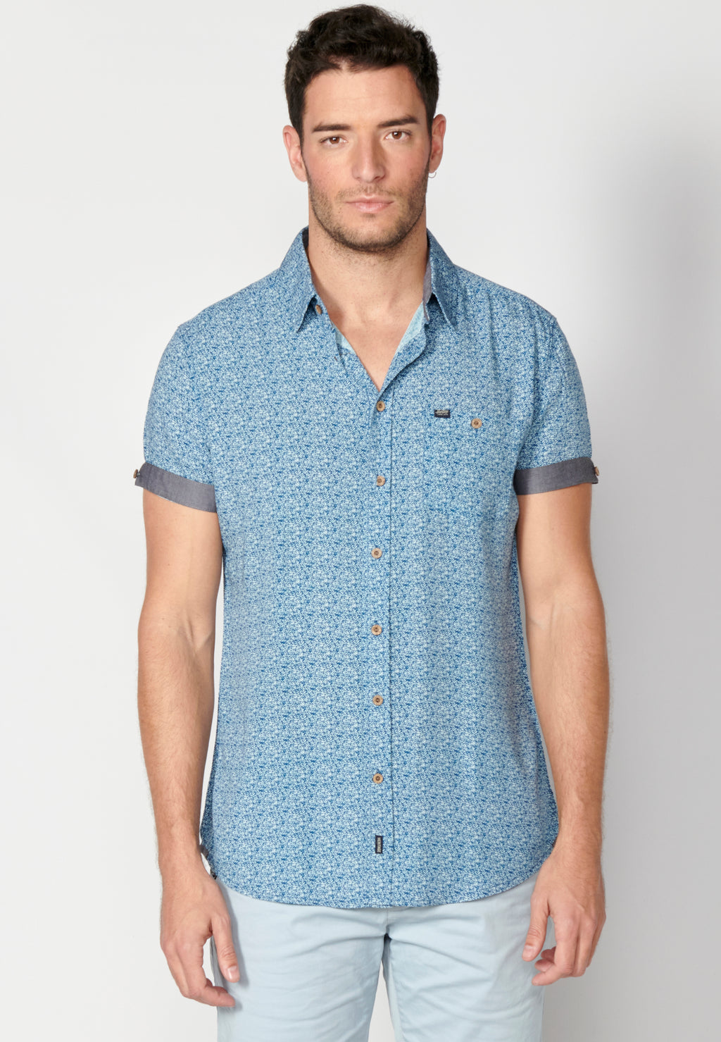 Camisa micro estampat màniga curta home blau - Koroshi 2311CC33