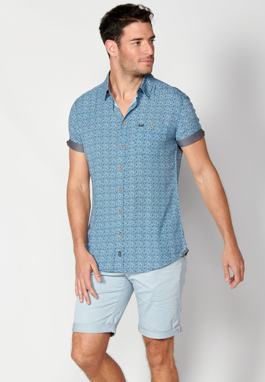 Camisa micro estampat màniga curta home blau - Koroshi 2311CC33