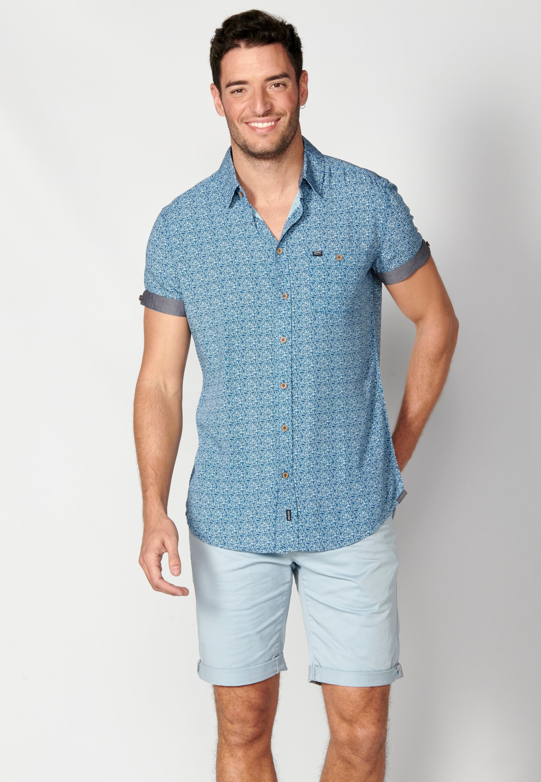 Camisa micro estampat màniga curta home blau - Koroshi 2311CC33