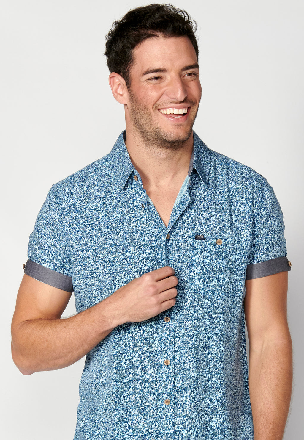 Camisa micro estampat màniga curta home blau - Koroshi 2311CC33