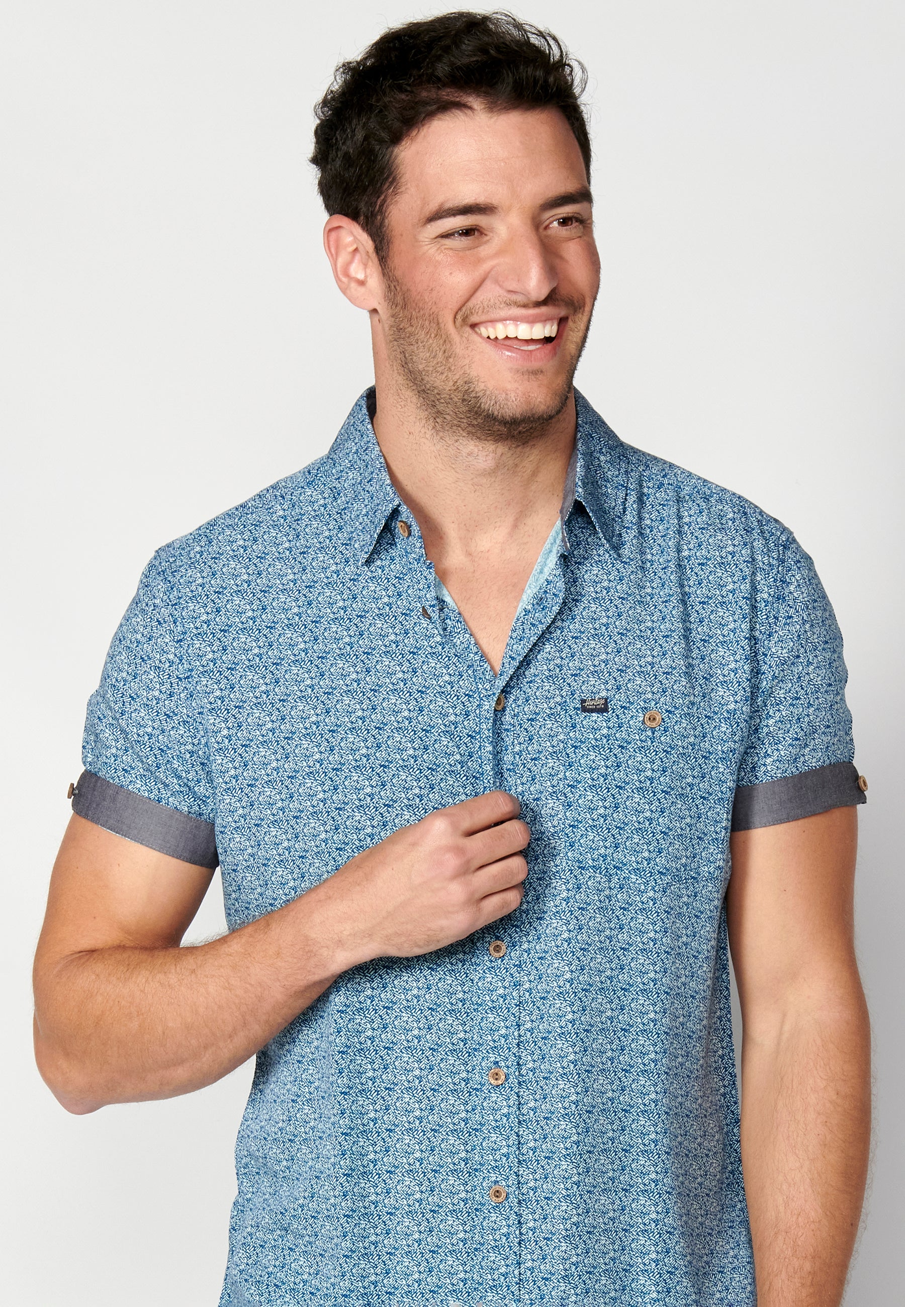 Camisa micro estampat màniga curta home blau - Koroshi 2311CC33