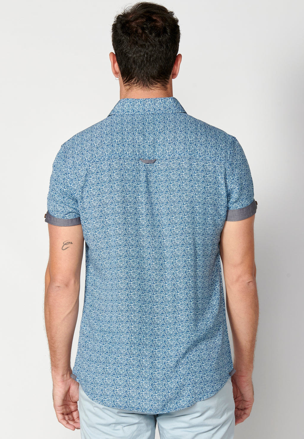 Camisa micro estampat màniga curta home blau - Koroshi 2311CC33