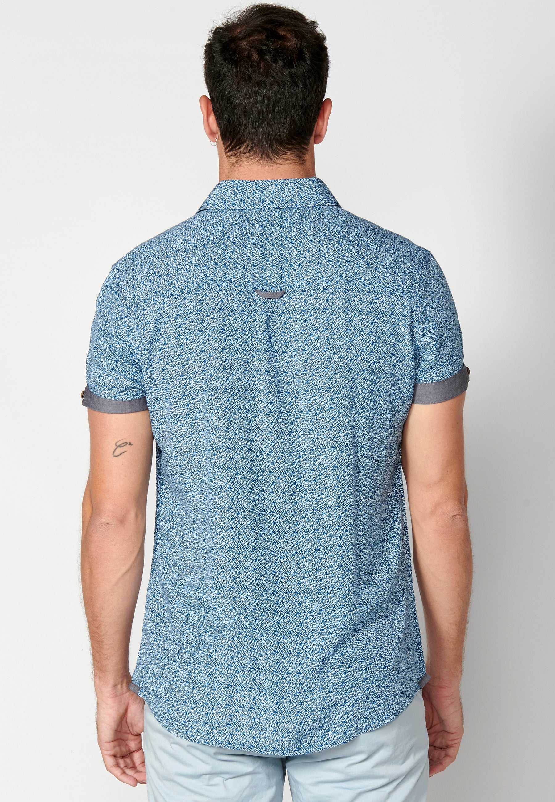 Camisa micro estampat màniga curta home blau - Koroshi 2311CC33