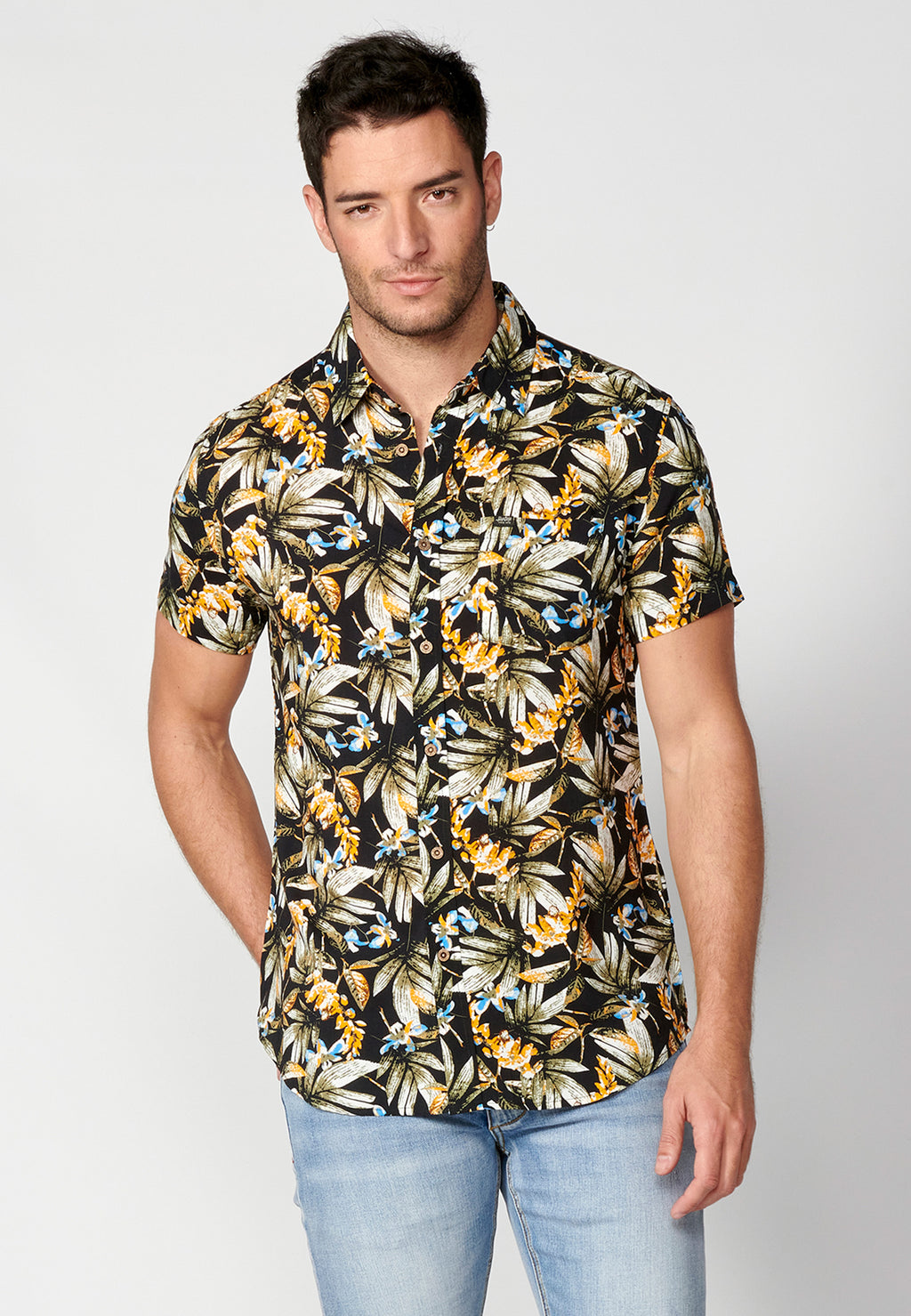 Camisa tropical bolsillo manga corta hombre naranja - Koroshi 2311CC37
