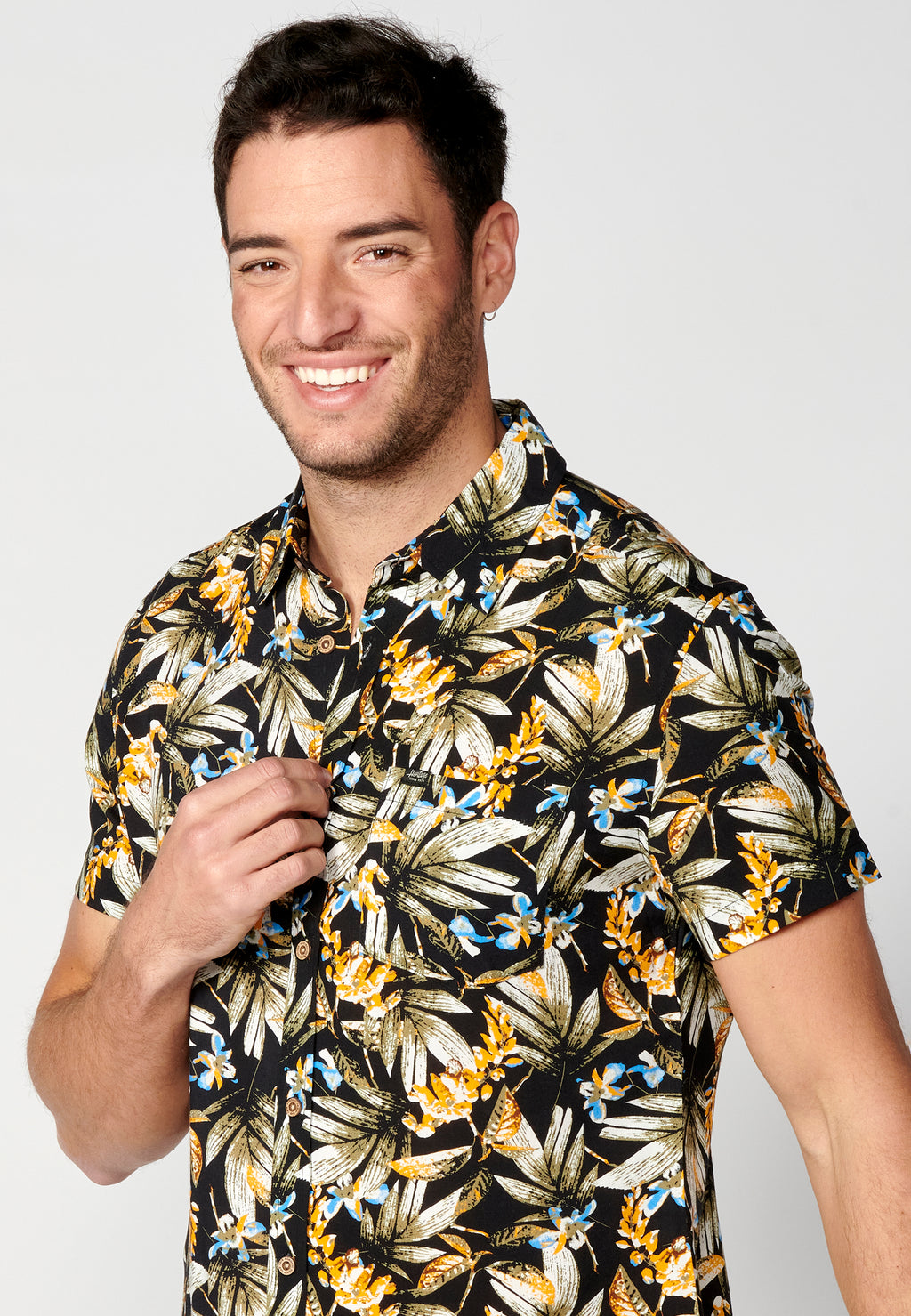 Camisa tropical bolsillo manga corta hombre naranja - Koroshi 2311CC37