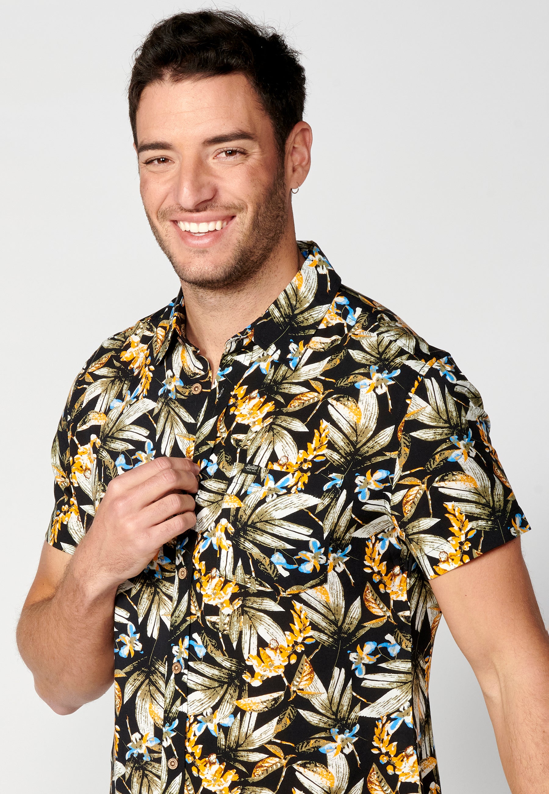 Camisa tropical bolsillo manga corta hombre naranja - Koroshi 2311CC37