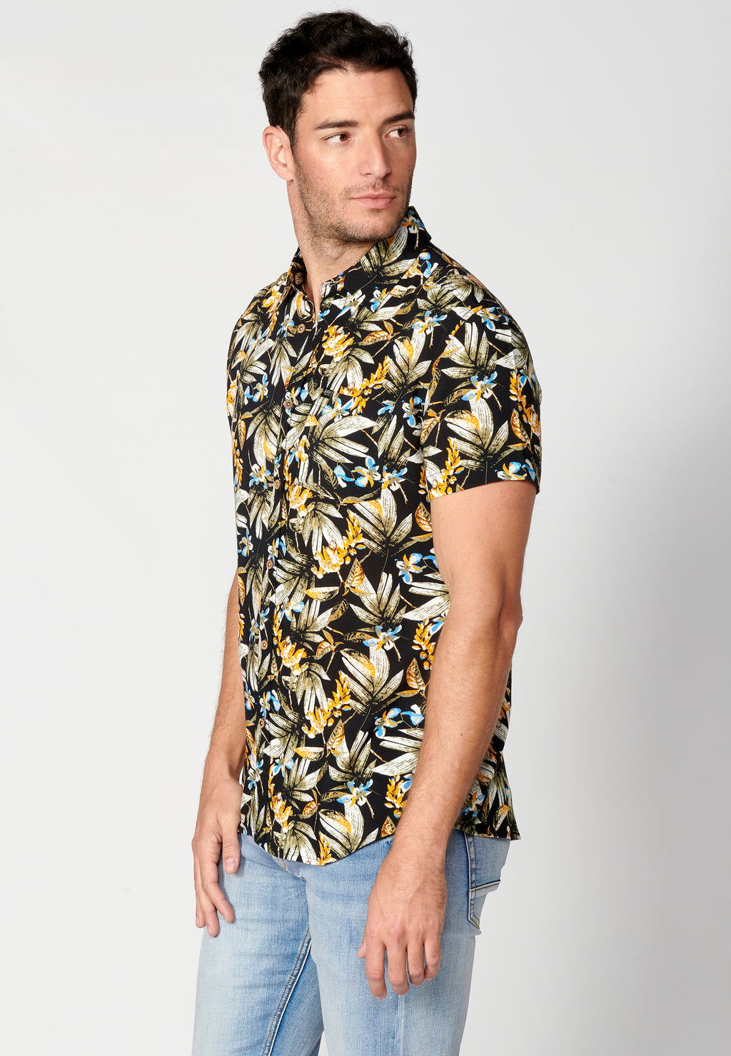 Camisa tropical bolsillo manga corta hombre naranja - Koroshi 2311CC37