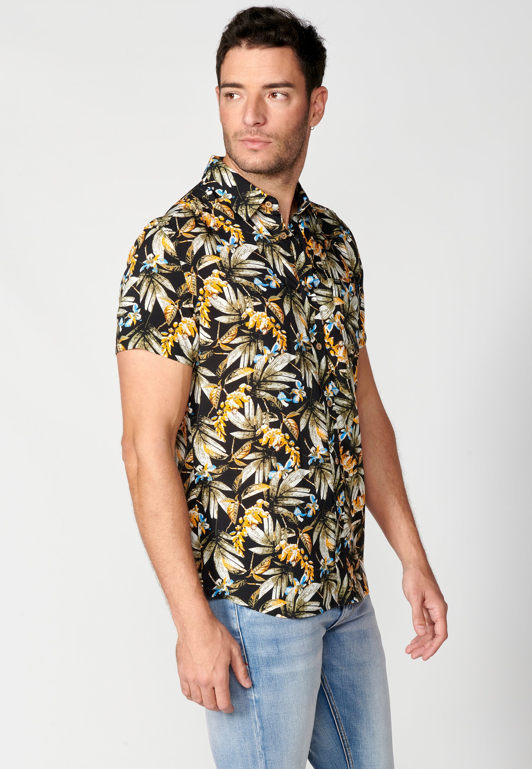 Camisa tropical bolsillo manga corta hombre naranja - Koroshi 2311CC37