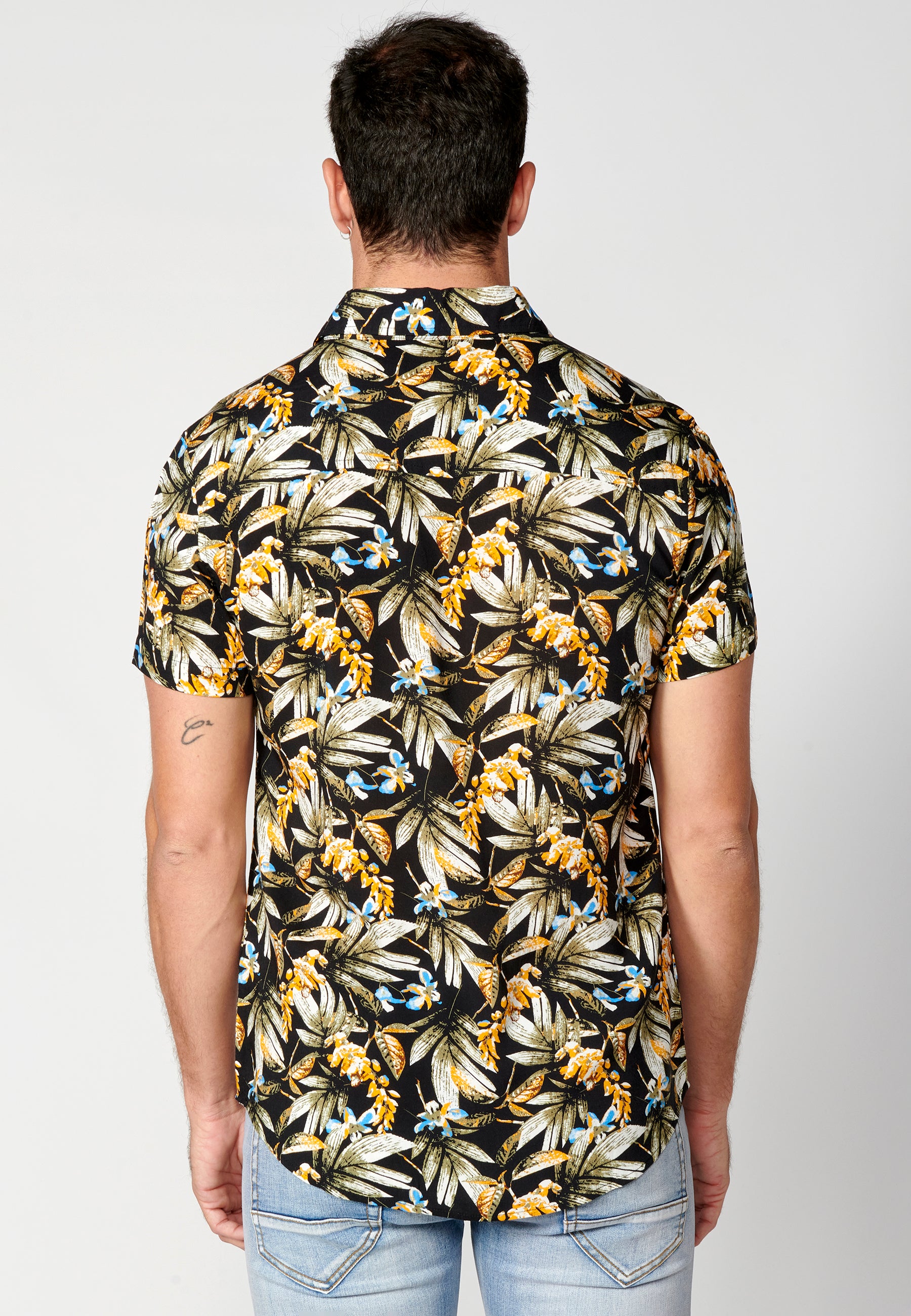 Camisa tropical bolsillo manga corta hombre naranja - Koroshi 2311CC37