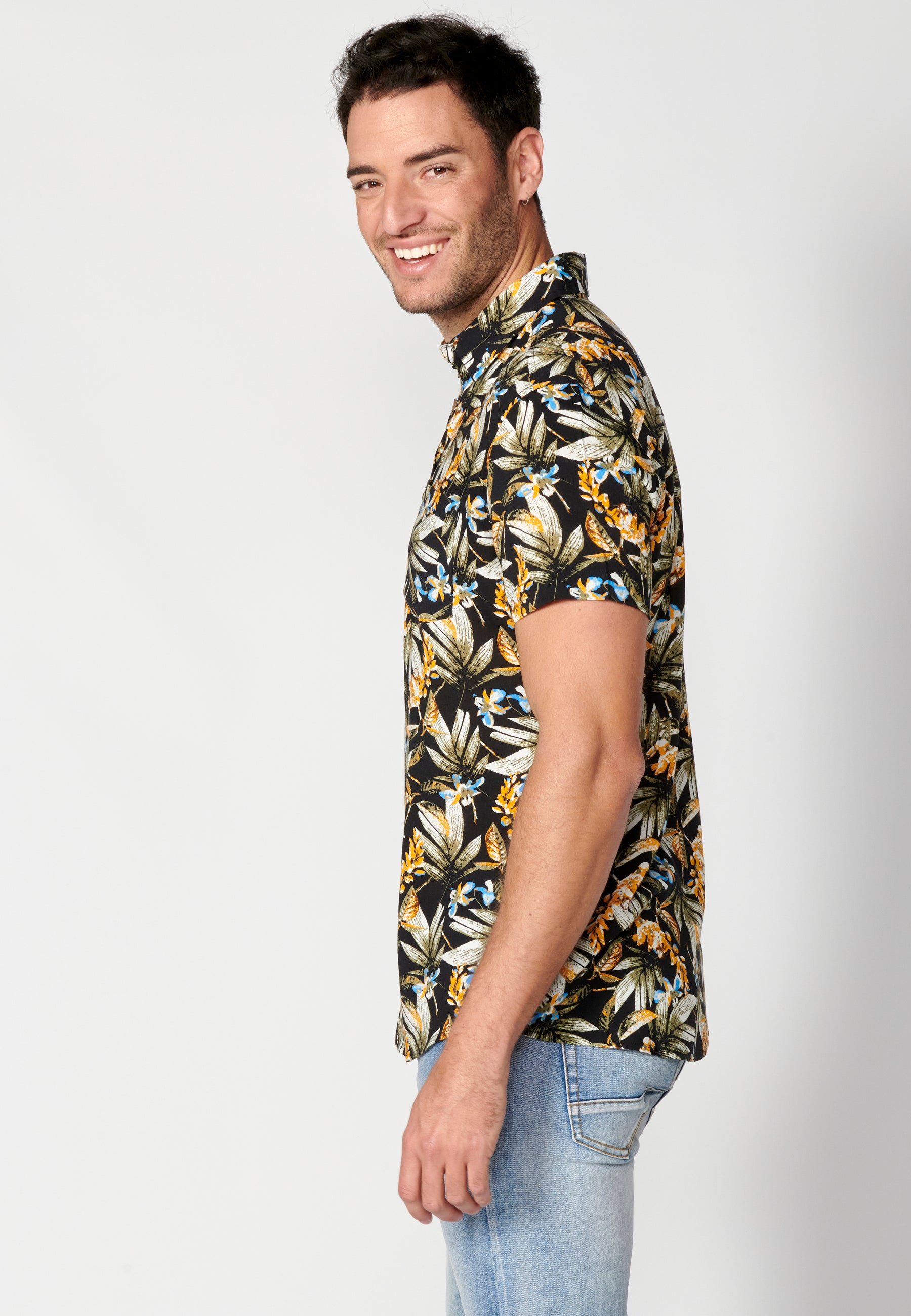Camisa tropical bolsillo manga corta hombre naranja - Koroshi 2311CC37
