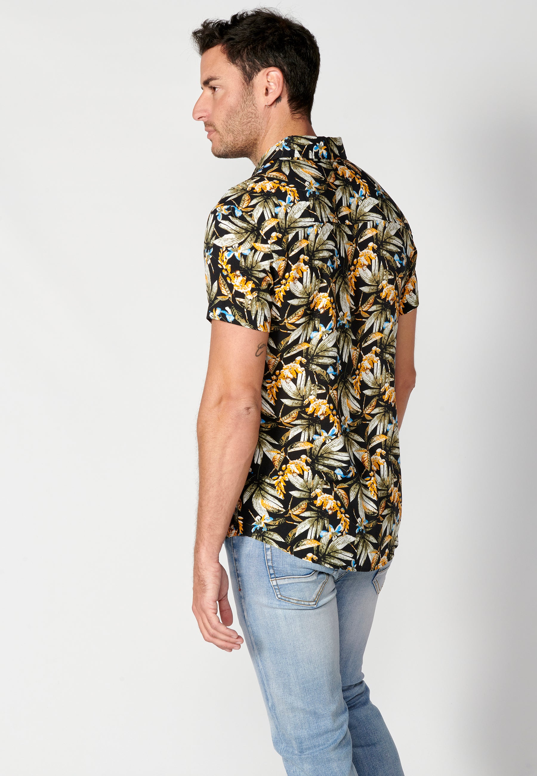 Camisa tropical bolsillo manga corta hombre naranja - Koroshi 2311CC37