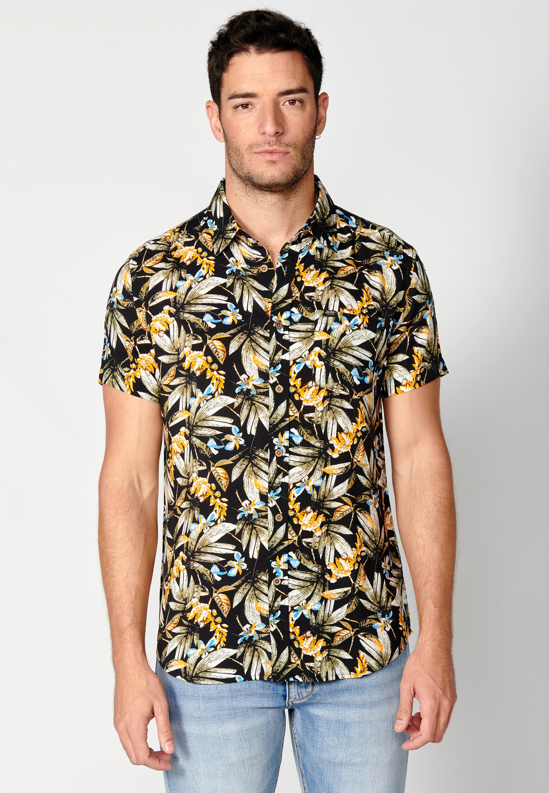 Camisa tropical bolsillo manga corta hombre naranja - Koroshi 2311CC37