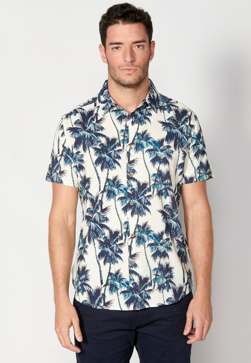 Weißes Herren-Kurzarmhemd mit Palmenprint – Koroshi 2311CC39