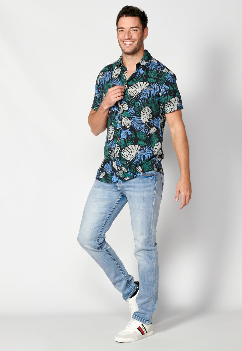 Camisa estampado tropical viscosa manga corta hombre verde - Koroshi 2311CC40